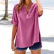thumbnail image 1 of mfyjkho Tops Para Mujer, Blusa De Moda Para Mujer, Color Liso, De Imitación De Lino Y Lino, Con Mangas 3/4, Dobladillo Dividido, Cuello En V Y Botones Tops De Tallas Grandes Xxxxxl, 1 of 7