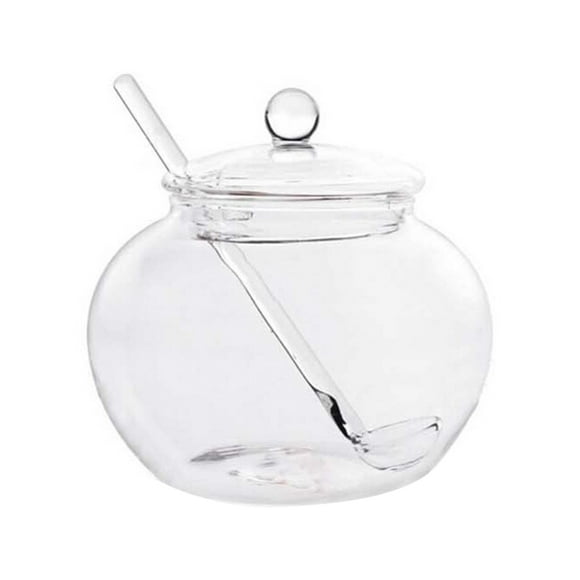 Milisten Bocaux Transparents Ménagers Grands Bocaux Ronds en Verre pour Épices Bocaux de Rangement Outil de Cuisine Récipient à Sucre avec Couvercle en Verre et Cuillère pour Cuisine (350ml)