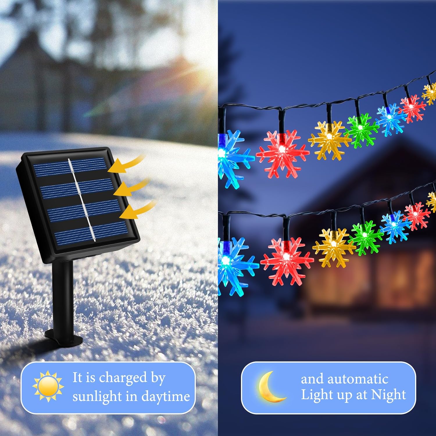 Fohil Solar Christmas Snowflake String Lights 39 Ft photo 3