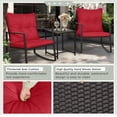 thumbnail image 4 of SOLAURA 3-Piece Outdoor Patio Bistro Set with Black Wicker Rocking Chairs and Glass Coffee Table - Red, 4 of 8