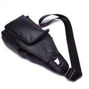BULLCAPTAIN Leather Sling Crossbody Bag for Men, Magnetic Closure, Black