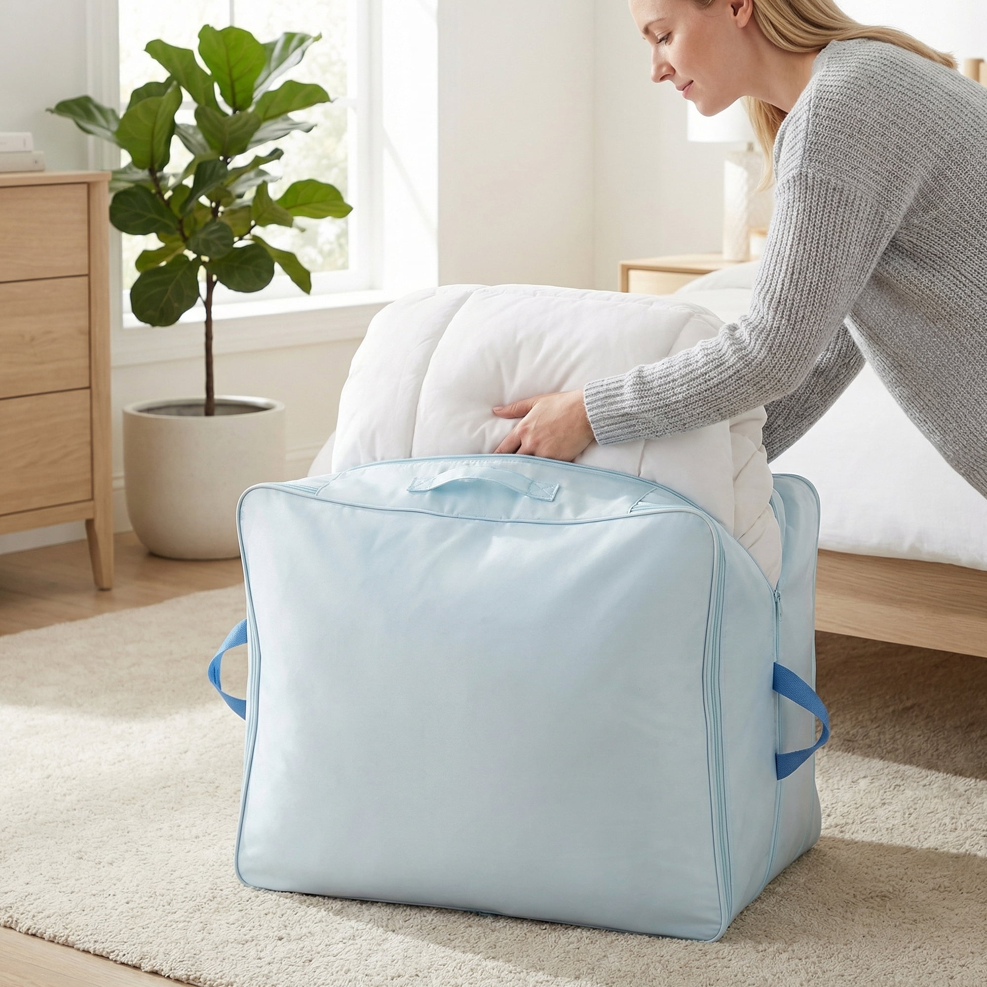 Unique Bargains Clothes Storage Bags for Organizing Bedroom Light Blue 23.6"x19.7"x15.7"