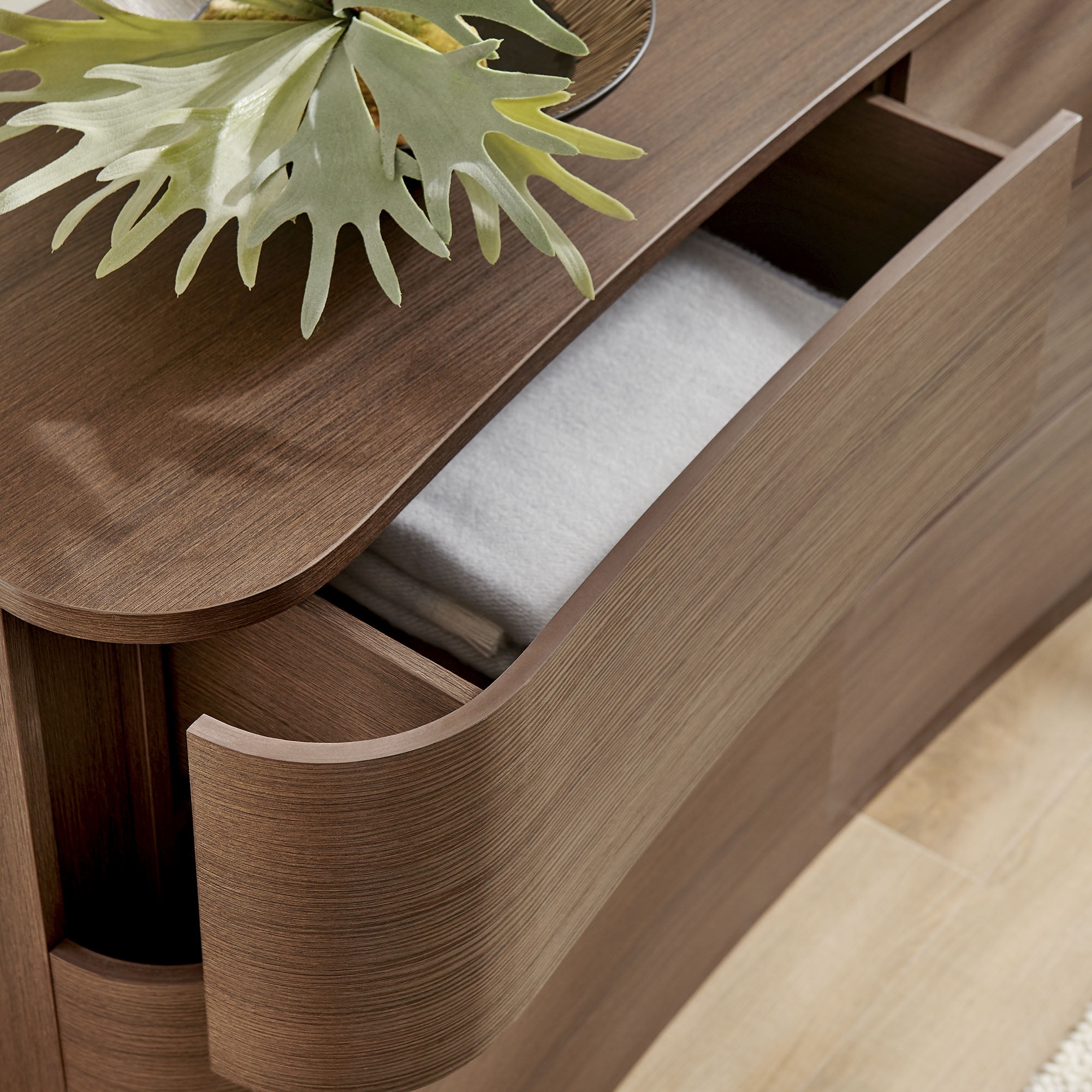 Modway Mirae 6-Drawer Curved Dresser in Brushed Brown Oak by Modway