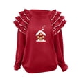 thumbnail image 2 of Yteetum Christmas Sweatshirt for Women Oversized Crewneck Pleated Ruffle Trim Drop Shoulder Pullover Hoodless Sweatshirts Womens Casual Xmas Graphic Print Round Neck Loose Lantern Sleeve Sweatshirts, 2 of 7