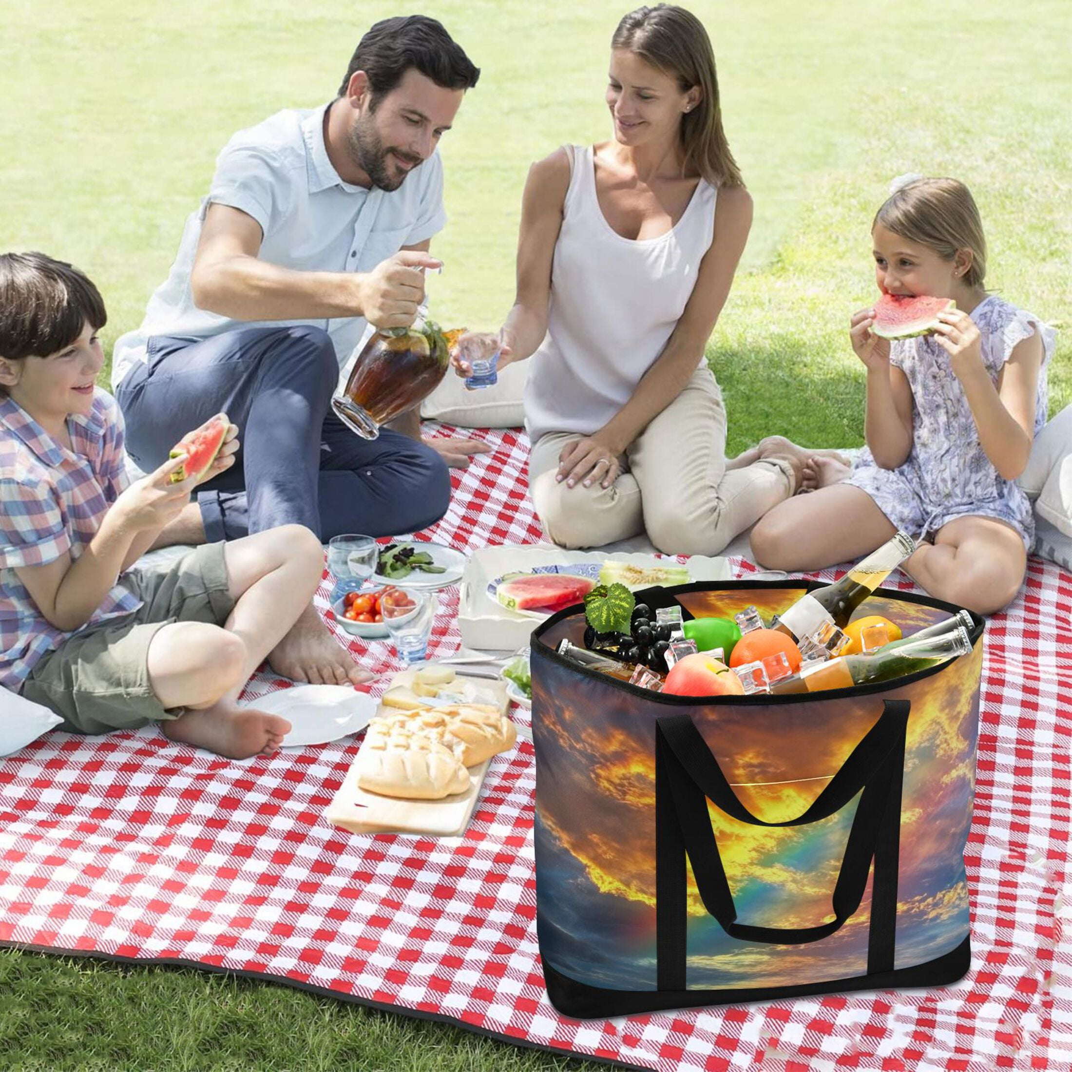 Large Hand-held Ice Pack Picnic Bag Insulation and Refrigeration Suitable for Shopping Picnics and Camping Super Cool Sky