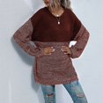 thumbnail image 3 of Suéter De Punto Mujer Cuello Redondo Hombro Caído Manga Larga Color A Juego Top Estilo Medio Vino Rojo XL, 3 of 7