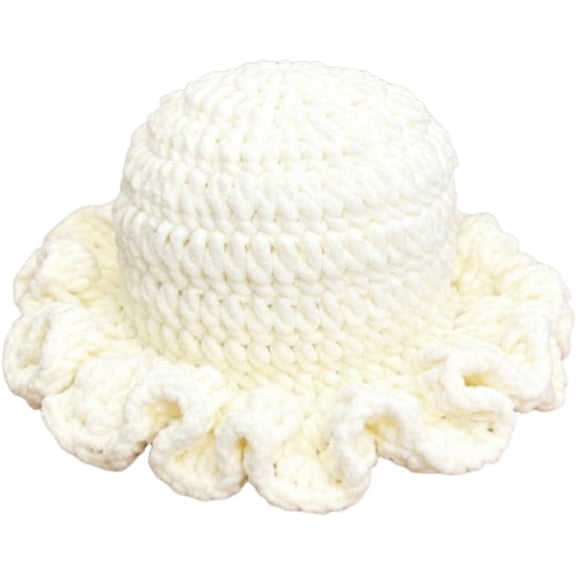 Kukuzhu Women Bucket Hat Chunky Ruffle Knit Hats Crochet Handmade Beanie Winter Warm Caps