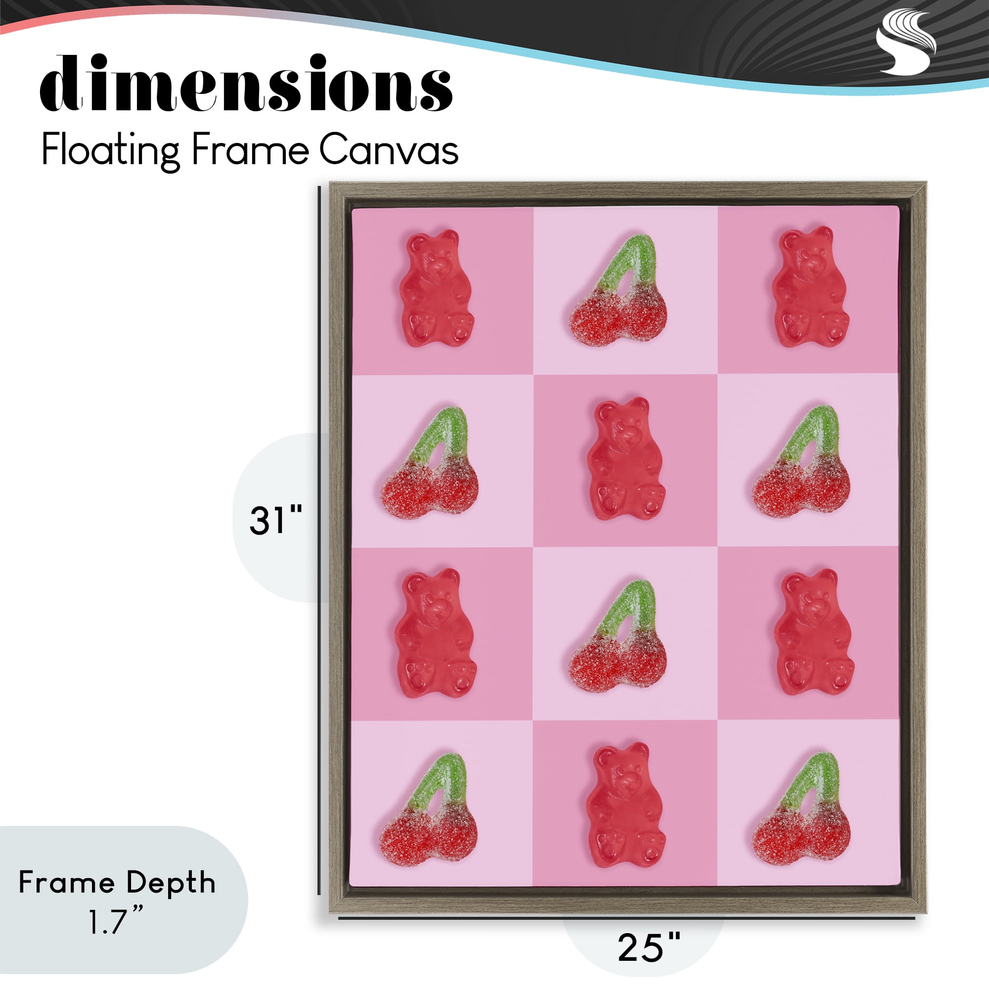 Stupell Industries Gummy Bears and Cherries Grid Brown Framed Floater Canvas Wall Art, design by LISH Creative