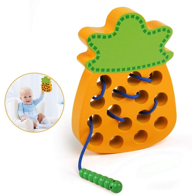 Juguetes Montessori, juguetes de ensartar piñas, juguetes de encaje de madera, actividades Montessori, educación preescolar, educación y desarrollo, juguetes de ensartar para niños de 3 años.