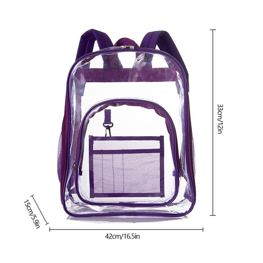 17 Clear Backpack Water Resistant Transparent Backpack Heavy Duty See Through Backpack Large Capacity Bookbag School Bag with Adjustable Straps for School Work College Purple Walmart