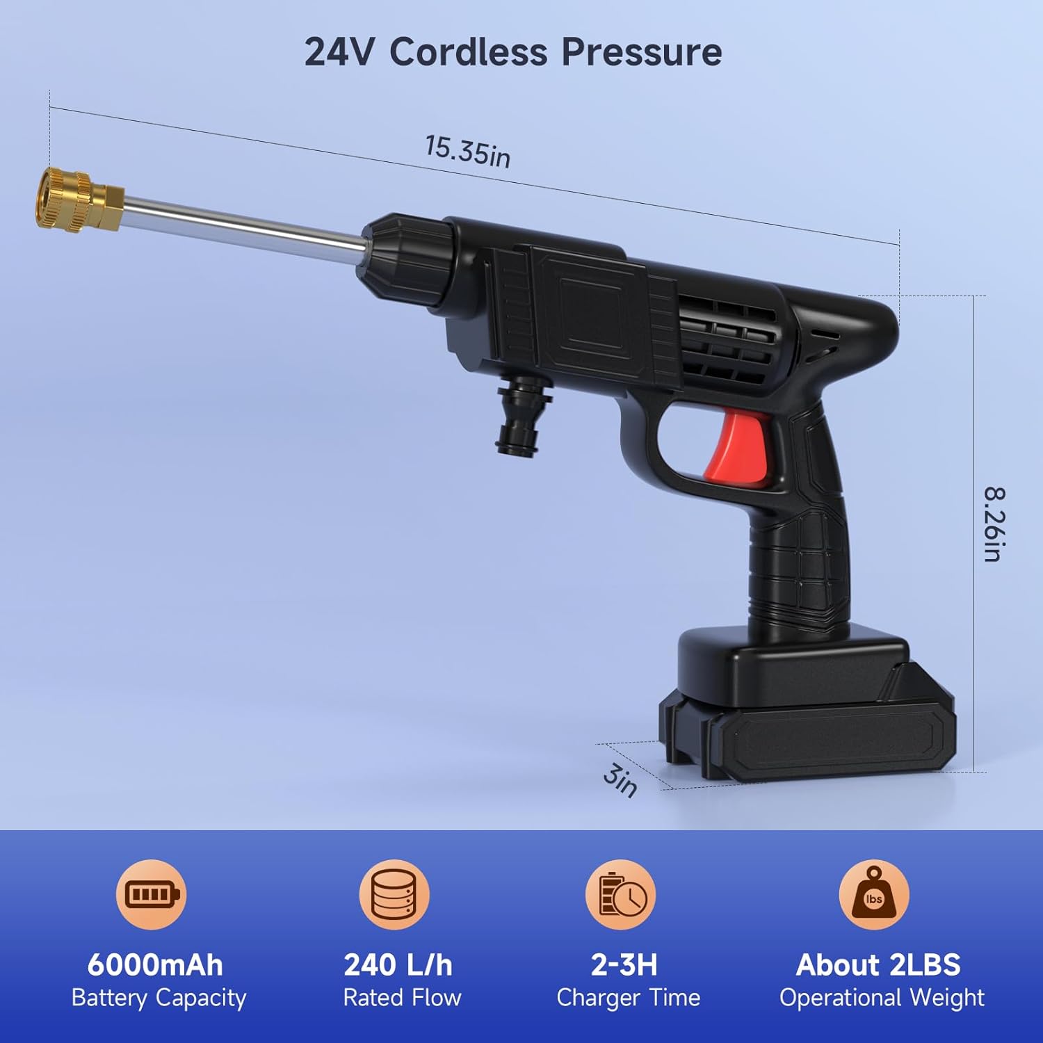 Topteng Power Blaster Plus Pressure Washer Cordless Portable Electric High Pressure Water Spray Gun and Hose Car Washer Cleaner Tool for Balconies Windows, Exterior Walls, Floors, Fences, Gardens