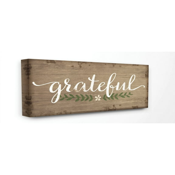 Stupell Industries Grateful Wood Textured Family Word Design Canvas Wall Art by Jennifer Pugh
