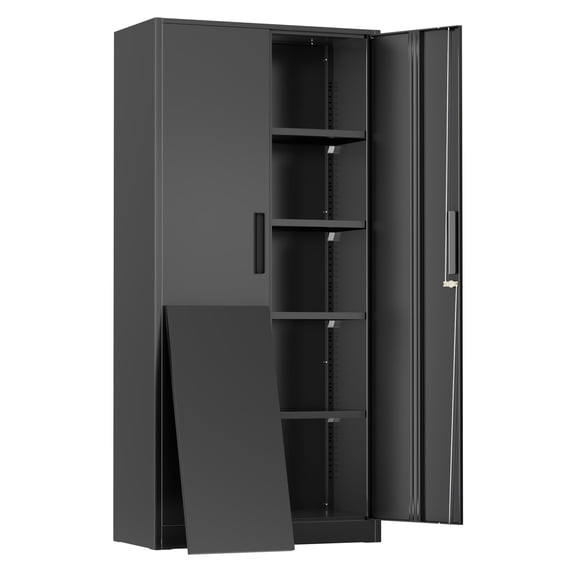 SOLAURA 71" Metal Garage Storage Cabinet with Locking Doors and Adjustable Shelves for Home, Office(Black)