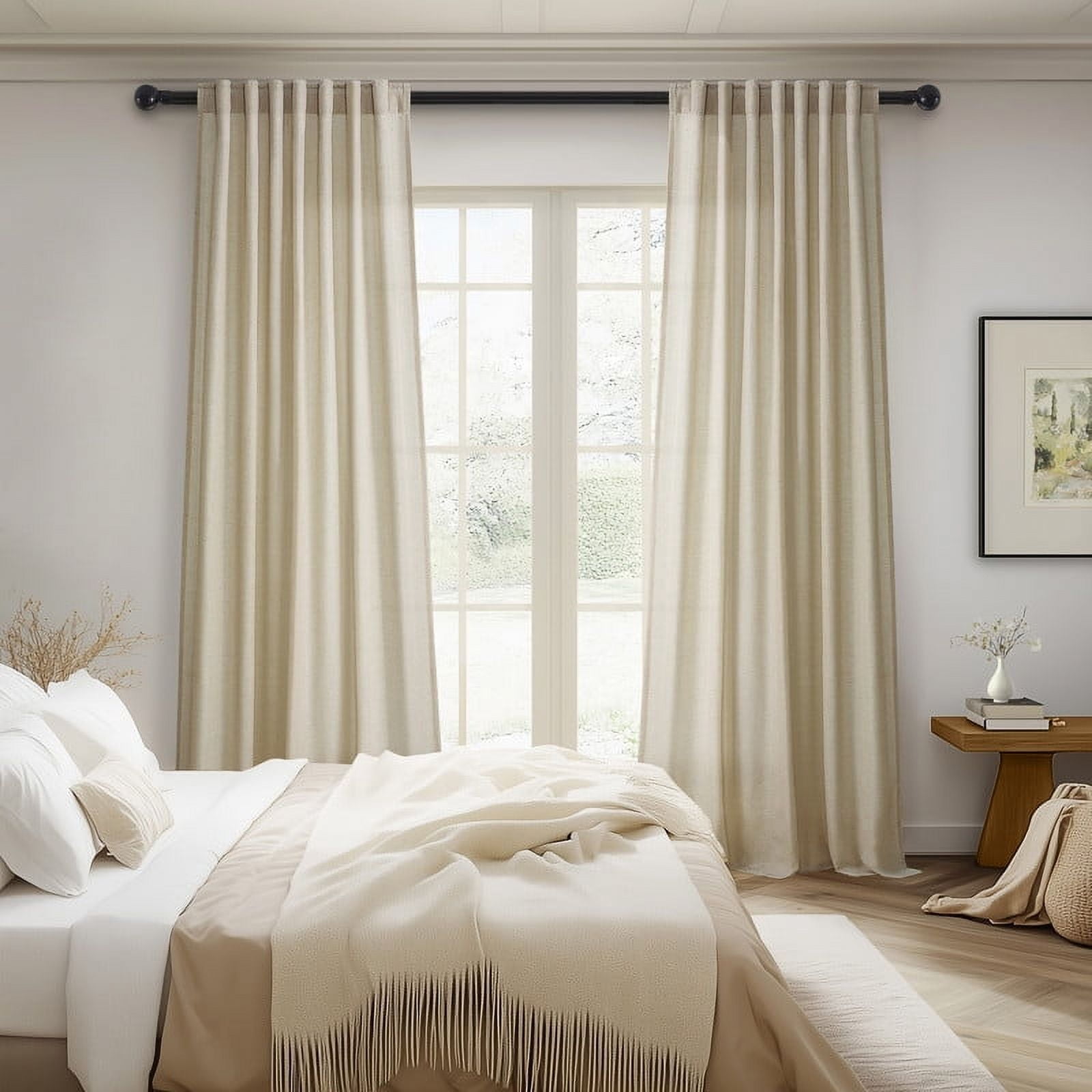 Topfinel Linen Curtains 84 Inch Long for Living Room,Back Tab Light Filtering Drape with Hooks,Semi Sheer Lightweight Curtains for Bedroom,Set of 2