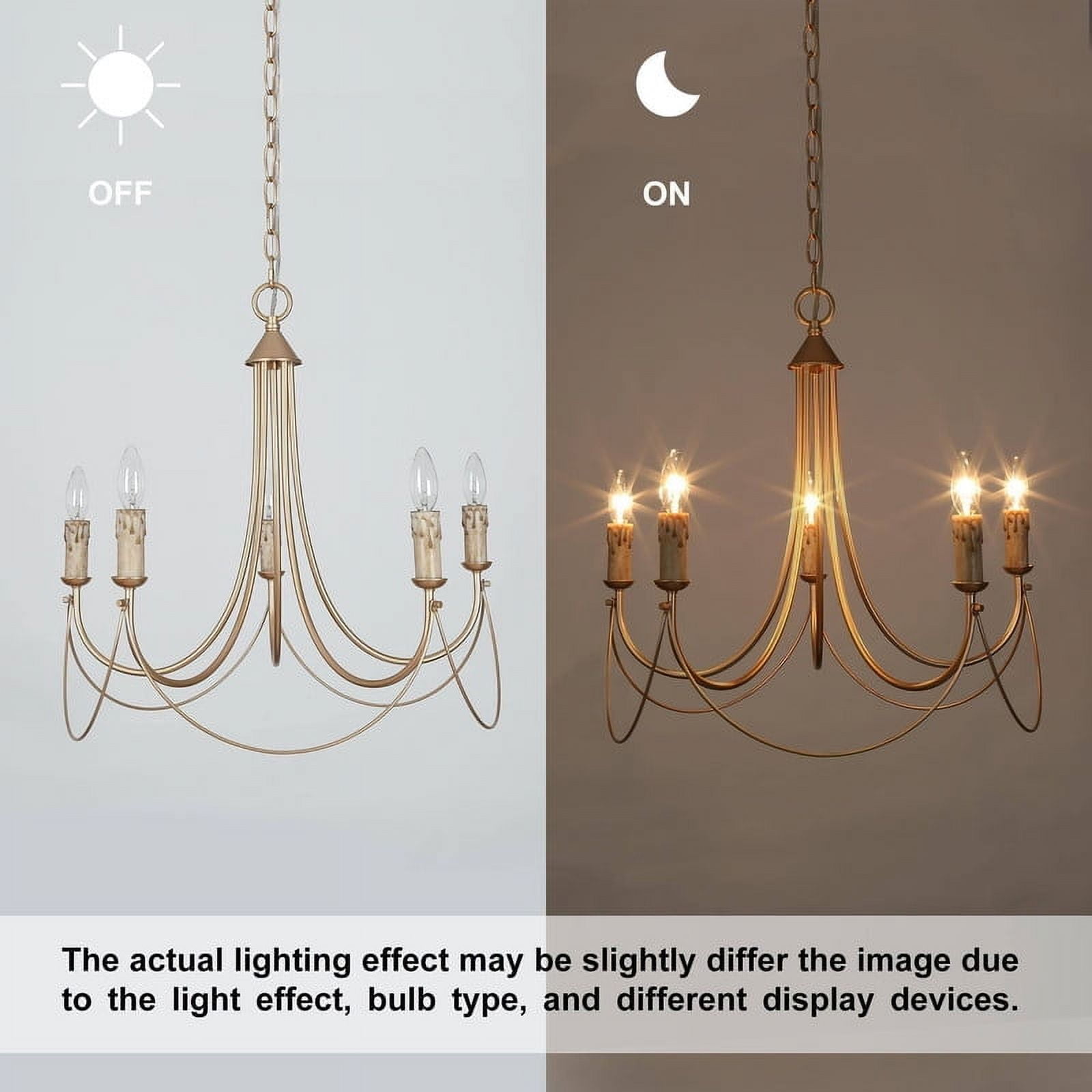 LNC 5-Light 1-Tier French Country Metal Matte Gold Hardwired Candle Chandelier