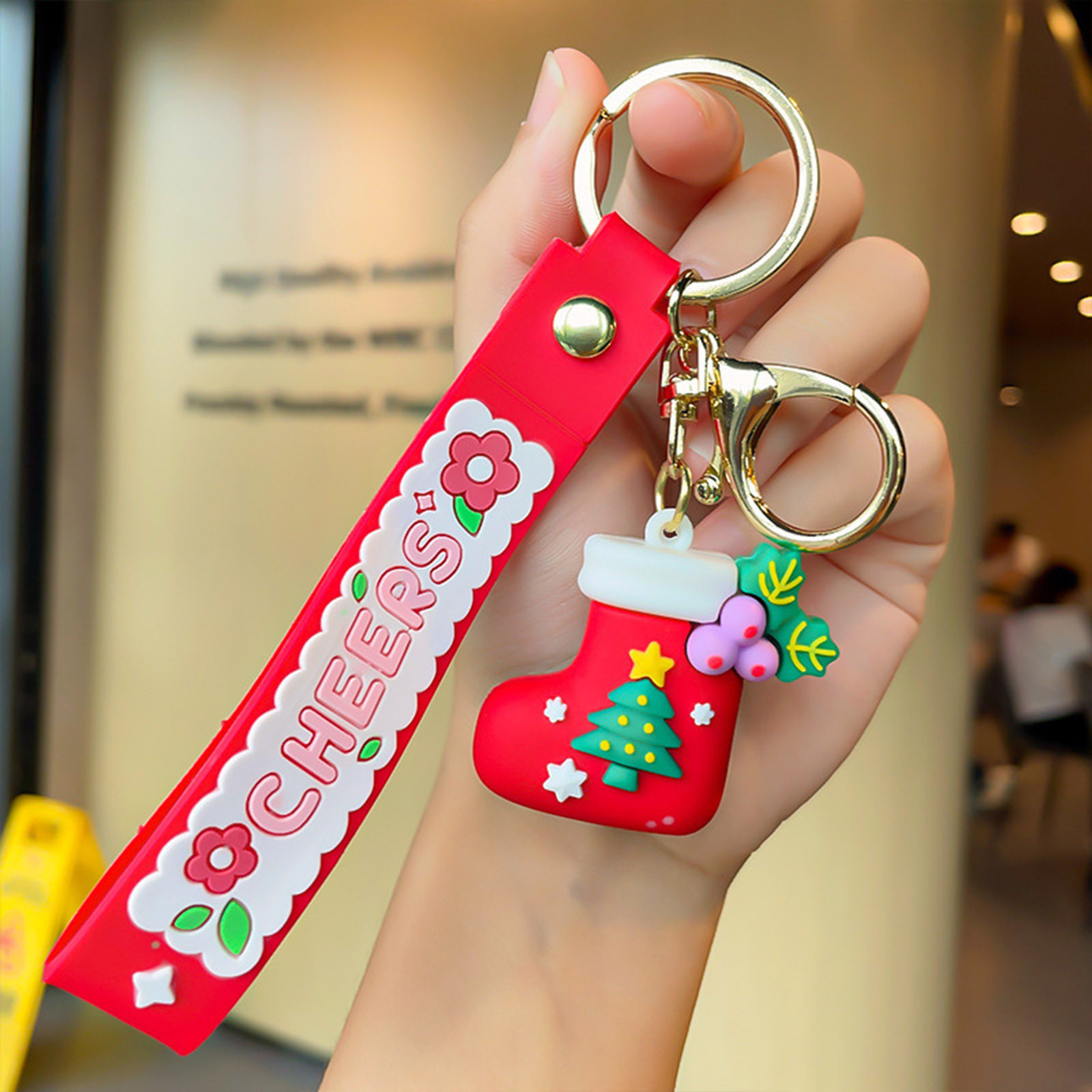 Porte-clés Noël Métal - Lot De 5 Motifs Sapin, Flocon, Renne, Père Noël, Pour Clés, Sacs, Cadeaux De Fête