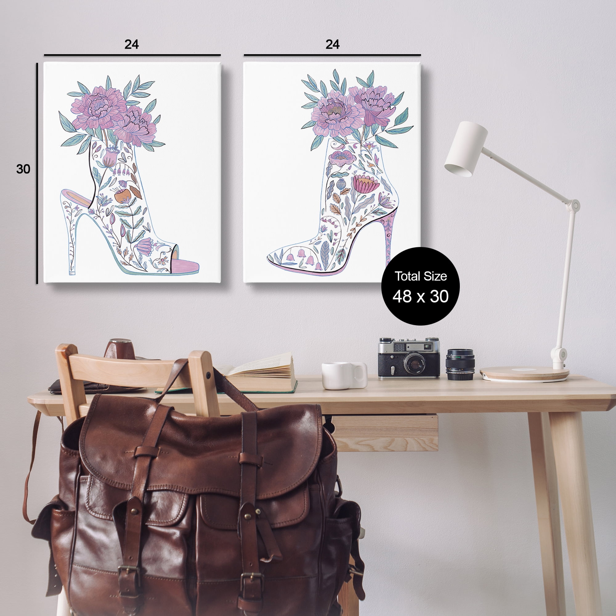 Stupell Industries Floral Stiletto Heel Boots Fashion Painting Wrapped Canvas Art Print Wall Art, 24 x 30, Set of 2