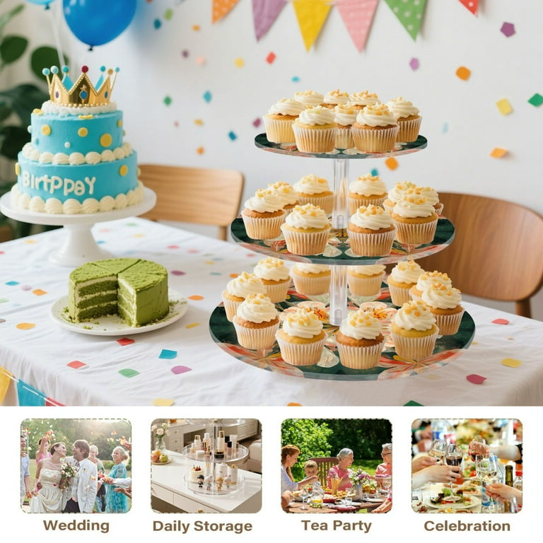 Wobogo Vintage Floral Patterns Tier Acrylic Cake Stand with