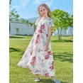 thumbnail image 3 of Oudiya Girls Maxi Floral Dress Short Sleeve O-Neck Casual Holiday Dress with Pockets White for Kids 7-8Y, 3 of 9
