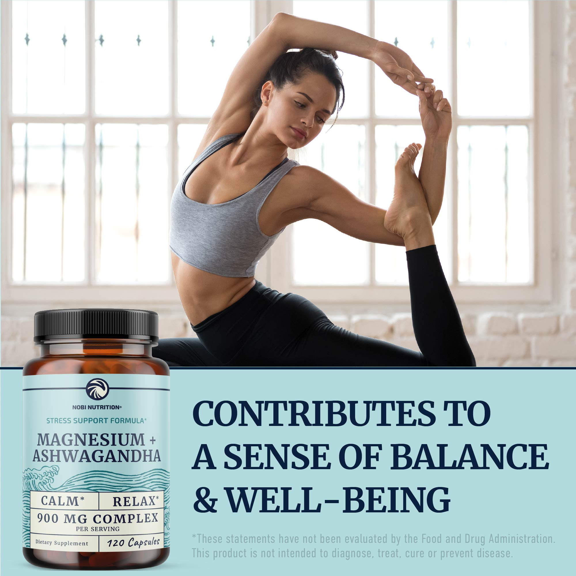 Magnesium Ashwagandha Calming Supplement for Adults | Magnesium Supplement to Support Rest, Calm Mood, Muscle Health & Stress Relief | 120 Ct