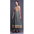 thumbnail image 3 of Bimba Light Peach Leaves Indian Long Kurti For Women Party Wear Printed Sleeveless Anarkali Kurti Dress Small, 3 of 6