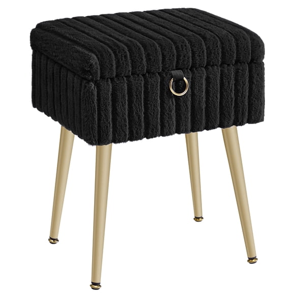 SONGMICS Vanity Stool Chair with Storage, Makeup Stool, Footrest Footstool Ottoman, Metal Legs, Adjustable Feet, Ink Black