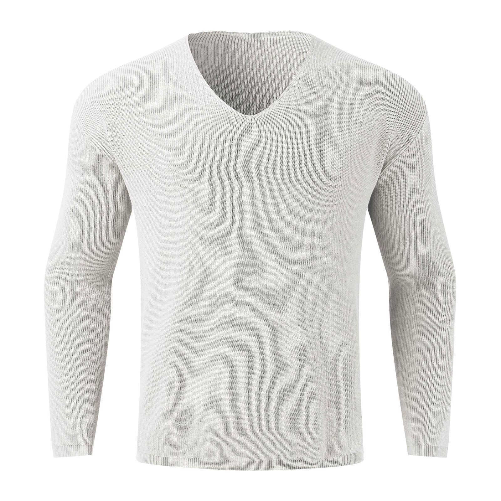 Gubotare Winter Sweater for Men Knitted Long Sleeve Sweater Deep V Neck ...