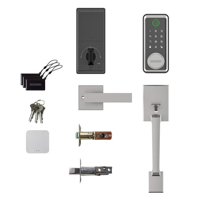 BLACK+DECKER Serrure Intelligente avec Clavier, Concentrateur de Passerelle et Poignée de Porte d'Entrée – Accès à Distance Wi-Fi, Verrouillage Automatique, Contrôle par Application, Fini Argent