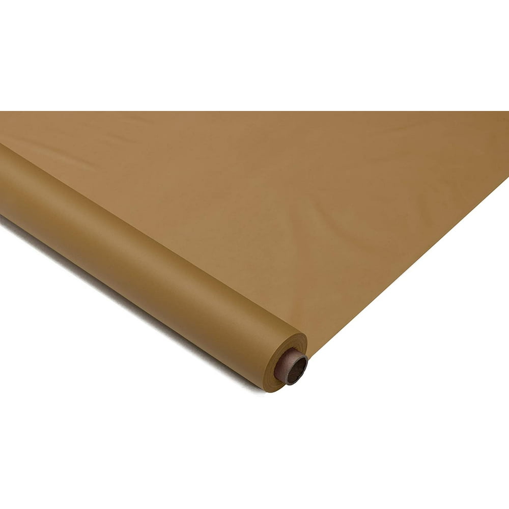 Exquisite 100 ft. x 40 in. Gold Plastic Tablecloth Rolls Disposable Plastic Roll Table Cover