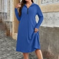 thumbnail image 3 of Ohufall Knee Length Dresses for Women Quarter Zip Turn-down Collar Casual Dress Ribbed Long Sleeve Plus Size Dresses, 3 of 8
