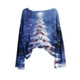 thumbnail image 5 of yardsong Long Sleeve for Women Sweater - Imitation Knitted Shirts Boat Neck Xmas Tree Graphic Holiday Pullover Christmas Tops Navy,S, 5 of 5