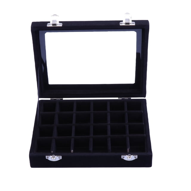 Cajas de madera para guardar joyas, organizador portátil de 24 compartimentos para pendientes, anillos y exhibidores, para mujeres y niñas (negro)