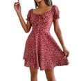 thumbnail image 2 of Women'S Summer Drawstring Sweetheart Neck Puff Sleeve A Line Short Dress Red S, 2 of 7