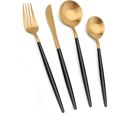 

Silverware Set Matte Gold Flatware Cutlery Set Satin Finish 4 Piece Stainless Steel Utensils Set for Home and Restaurant Dishwasher Safe Green Handle Gold Black Handle Gold