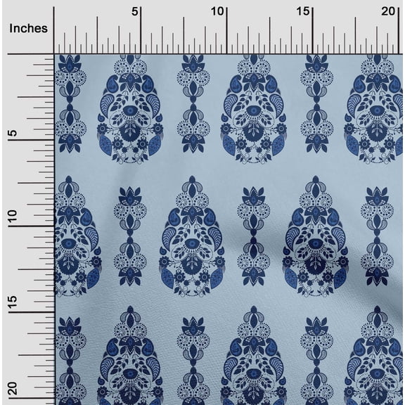 oneOone Organic Cotton Poplin Twill Fabric Leaves & Floral Ethnic Printed Fabric 1 Yard 42 Inches Wide