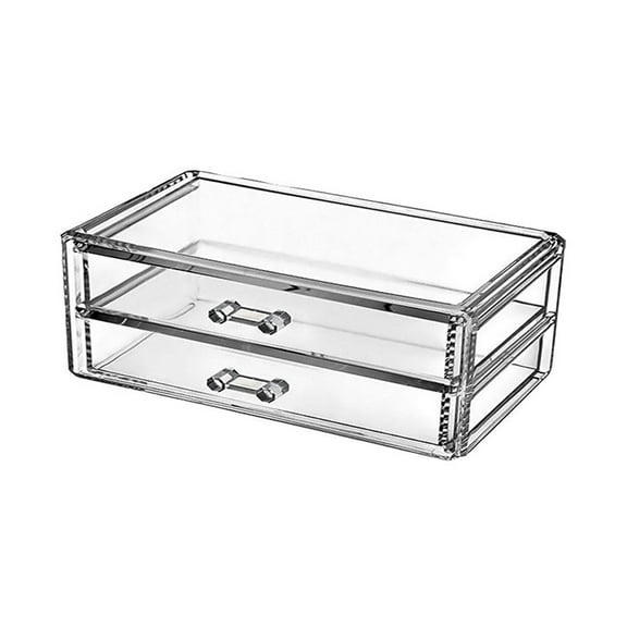 2 Drawer Clear Acrylic Makeup Organizers Dustproof Cosmetic Storage Box for Jewelry Pens and Makeup Organization