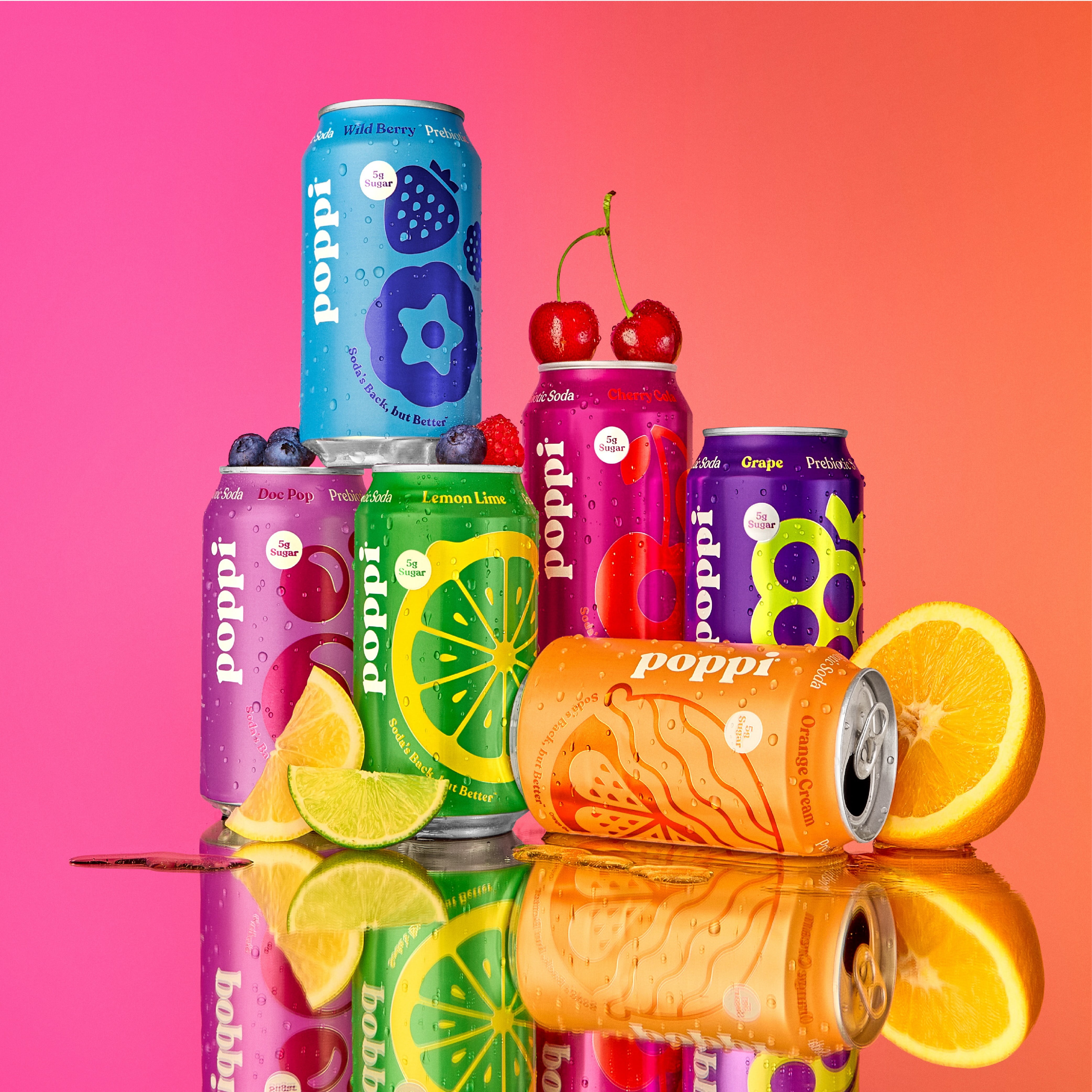 poppi Prebiotic Soda, 12 oz Cans, Variety Pack with Apple Cider