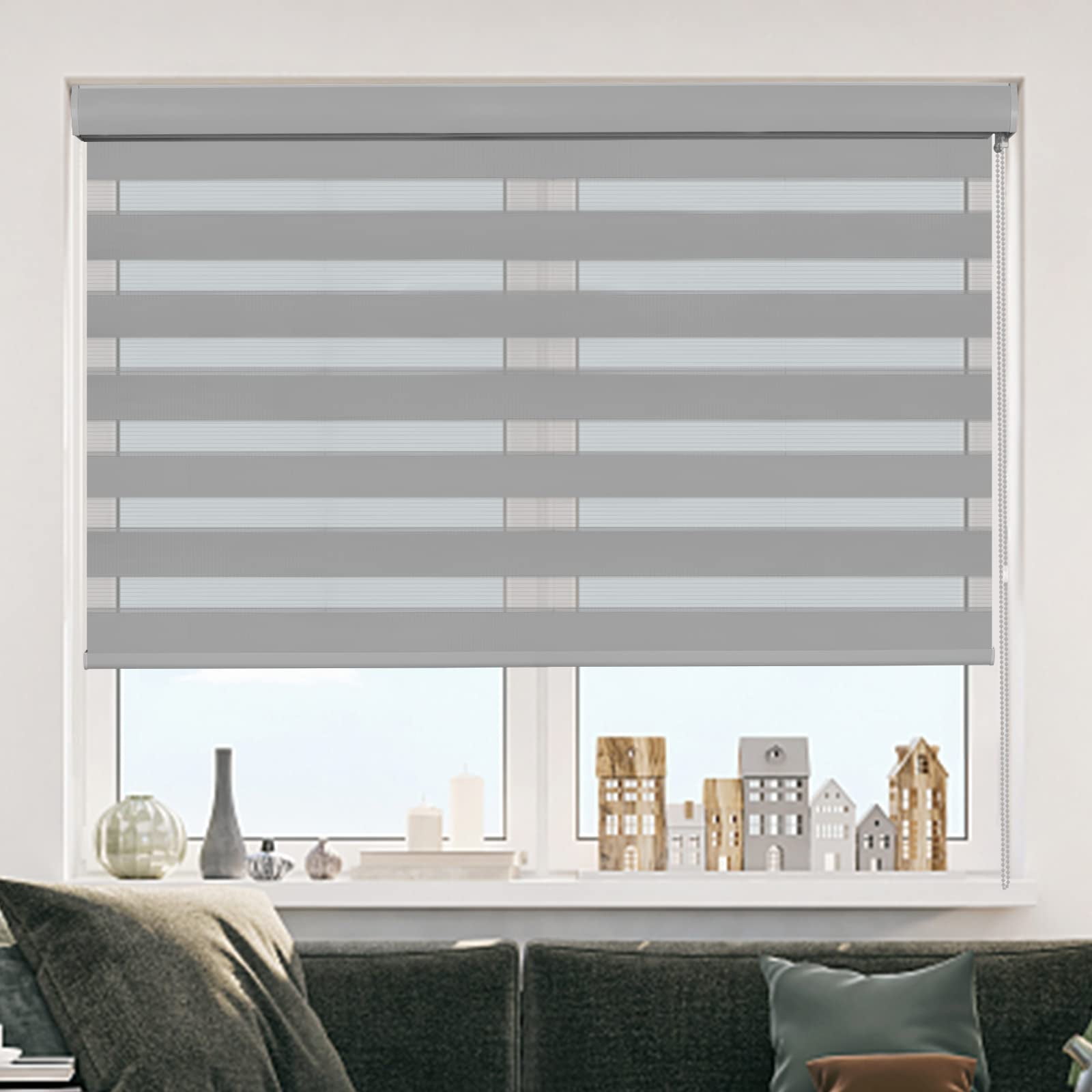 LUCKUP Zebra Roller Shades for Windows, Zebra Window Blinds Dual Layer