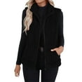 thumbnail image 2 of Women's Double Sided Plush Vest, Sleeveless Stand Collar Cardigan, Full Zip Waistcoat Jacket, Casual Layering Piece, Soft Fleece Outerwear, Versatile Everyday Wear Black L, 2 of 4