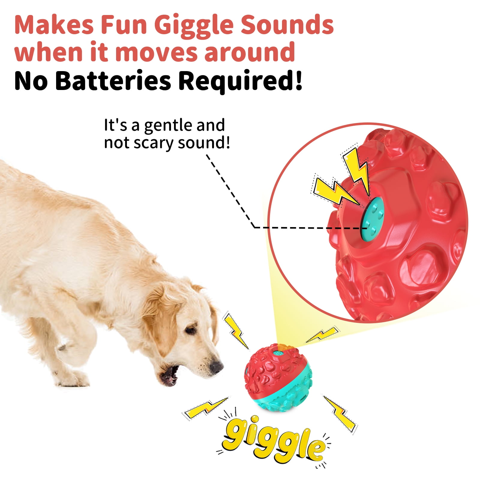 JoyBruko Dog Ball for Aggressive Chewers - Interactive Dog Toy Balls Fun Squeaky Giggle Sound to Keep Them Busy, Durable for Small Medium Large Breeds, Rubber Pet Chew Toys, Red & Blue