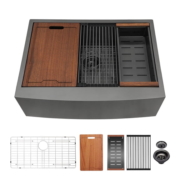 Stainless Steel Kitchen Sink 33x22x10"Farmhouse Apron Single Bowl Stainless Steel Kitchen Sink with Workstation,Single Bowl Kitchen Sink