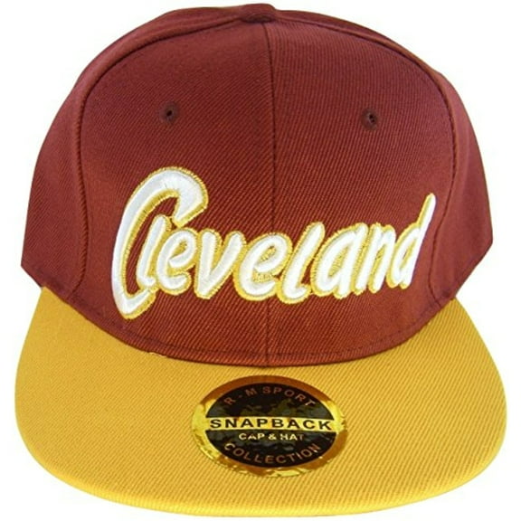 Cleveland Cursive Script Men's Adjustable Snapback Baseball Cap (Wine/Gold)