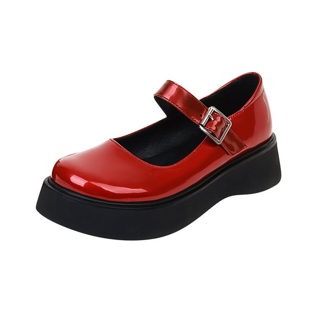 Womens Gothic Punk Mid Heel Platform Shallow Round Toe Student Shoes