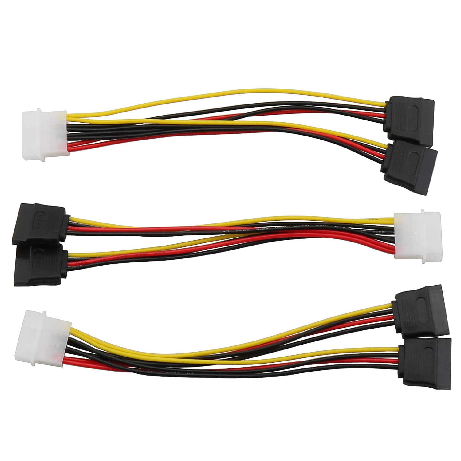 HRTGFD-3pcs 4 Pin Molex to Dual SATA Power Y-Cable Adapter 4 Pin Male IDE Molex to 15 Pin Female Dual SATA Power Splitter Adapter Cable 18AWG