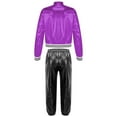 thumbnail image 2 of YiZYiF Boys Girls Jazz Hip Hop Dance Costume 2 Piece Set Metallic Shiny Bomber Jacket and Sweatpants Purple&Black 6, 2 of 7