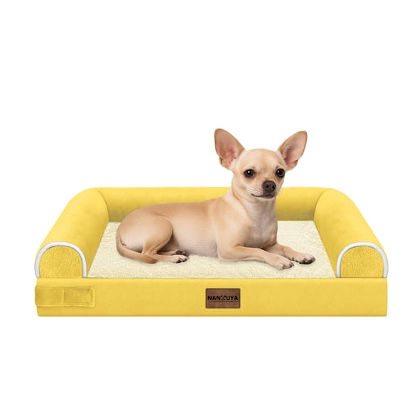 Cama Ortopédica para Perro Pequeño Lavable: Cama con Respaldo para Perros de Tamaño Pequeño, Espuma de Celda de Huevo, Sofá Impermeable con Funda Removible - Jengibre