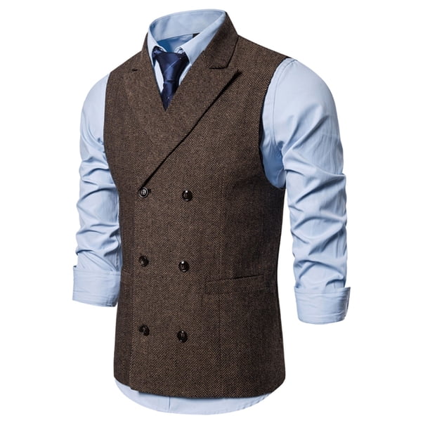 Men's Suit Vest Business Formal Dress Waistcoat Slim Fit Double