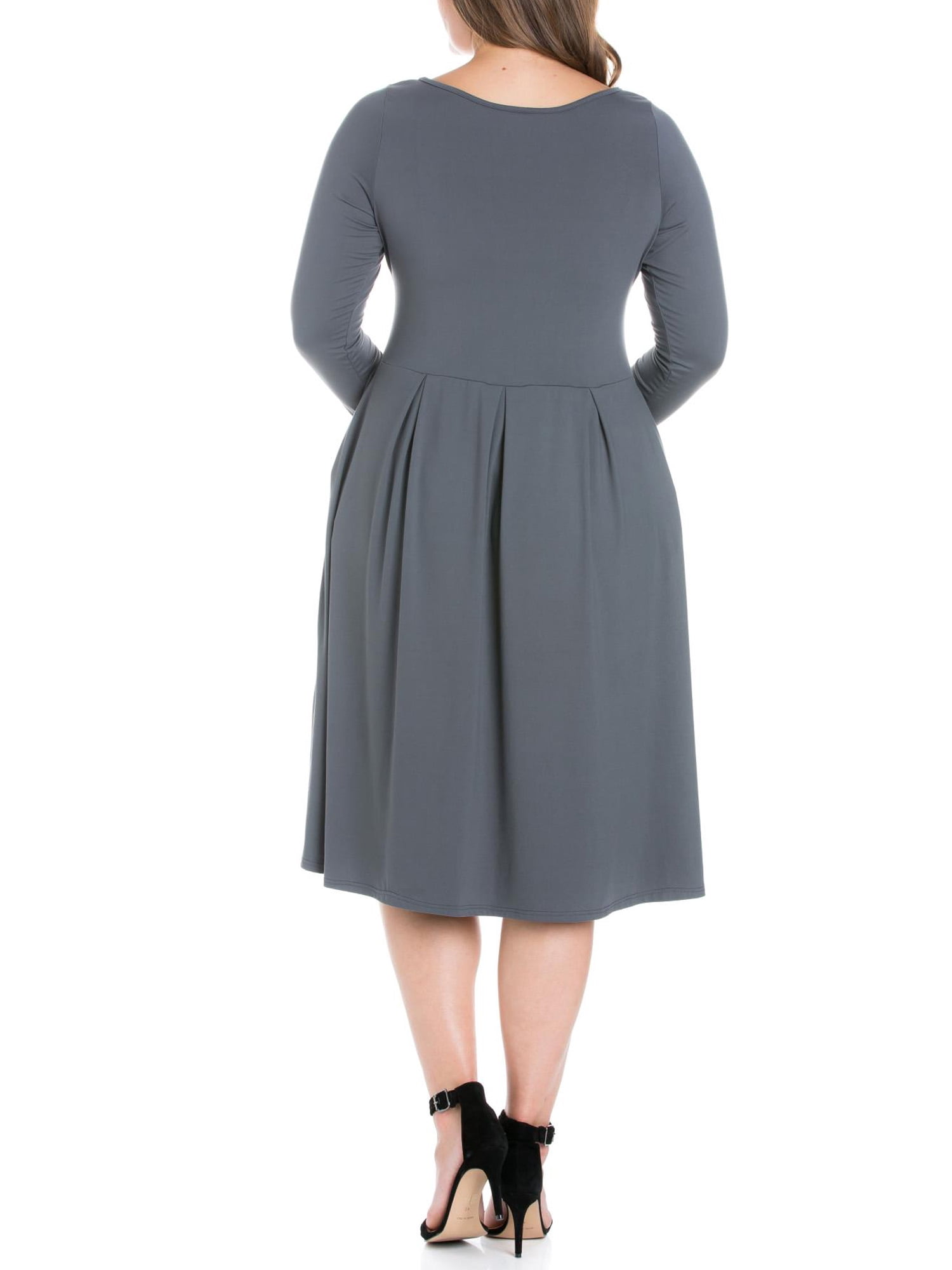 24/7 Comfort Apparel Women's Plus Size Long Sleeve Fit and Flare Midi Dress