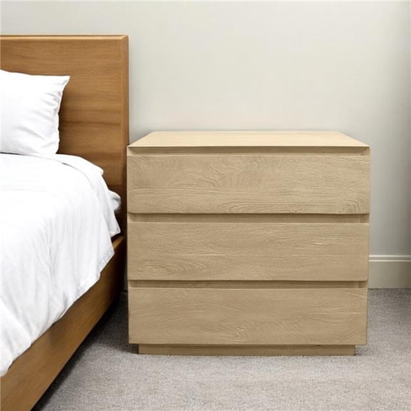 HomeRoots 569600 24 in. Natural Three Drawer Solid Wood Nightstand