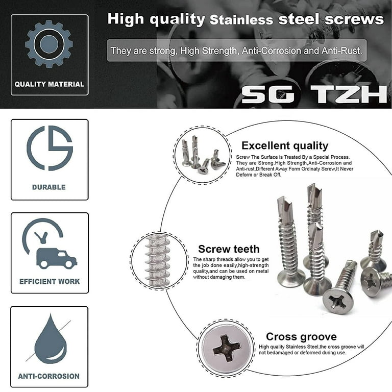 14 x 2 14-x-2-sheet-metal-screws-100pcs-410-stainless-steel-flat-head-tek-screws-fast-self-tapping-screws-by-walmart-com